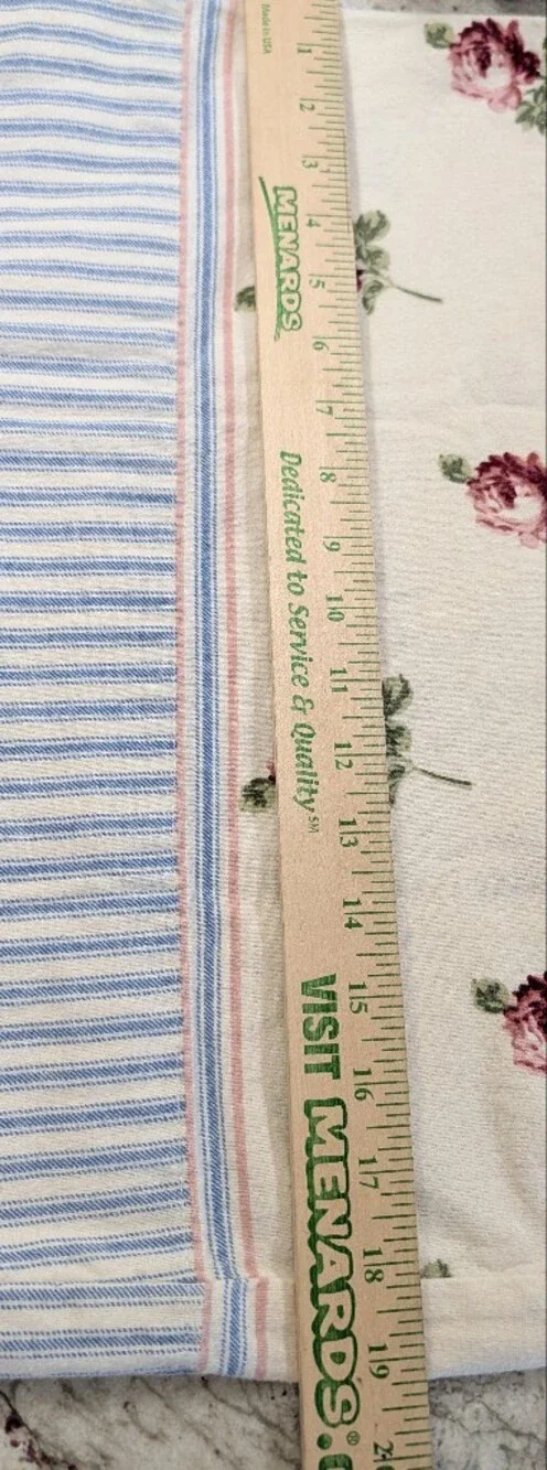 Vintage Flannel Flat Sheet & 2 Pillowcases Red Roses Ivory Shabby Chic JCP 3 Pcs